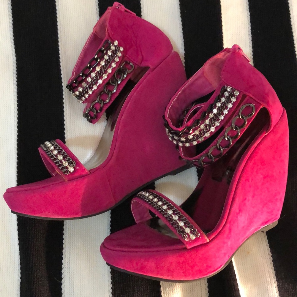 Brand New Hot Pink with Jewels wedges. Size 7